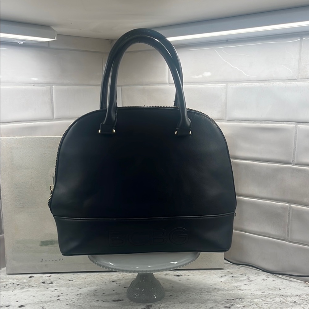 BCBG Black Satchel with Structured Design and Minimalist Style